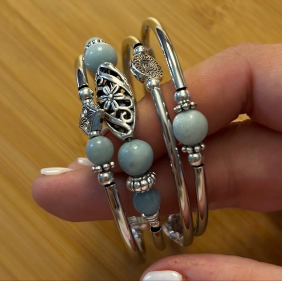 Jewelry - Ethnic Style Flower Natural Stone Tiger Eye Handmade Wrap Bangle